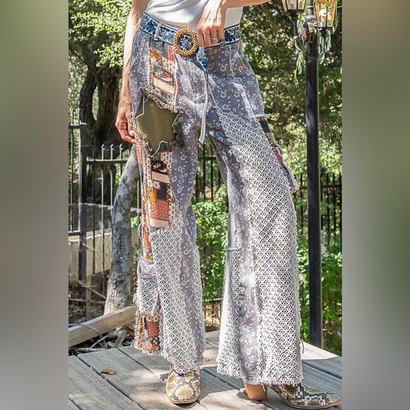 POL Bohemian Patchwork Wide Leg Flare Pants - Picture 5 of 8